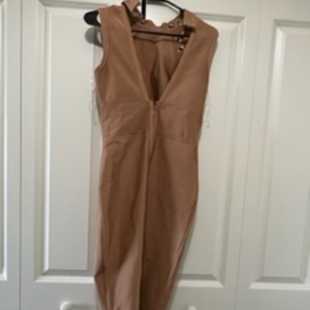 Fashion Nova Tan & Gold Midi Dress